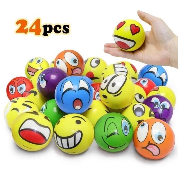 2.5 Inches Emoji Stress Balls, 24 Funny Face Squeeze and Bouncy Balls Bulk. - Picture 1 of 10